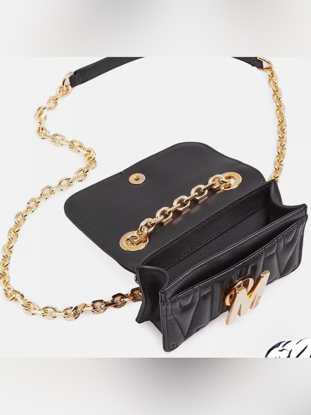 Authentic Moschino Black Quilted Leather Crossbody with Gold 'M' Logo and Chain - Picture 5 of 9